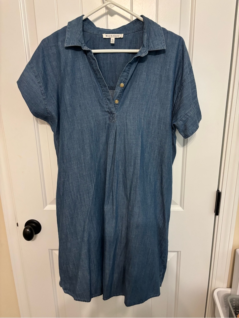 Workshop Republic Clothing Indigo Chambray Midi Dress with Collar